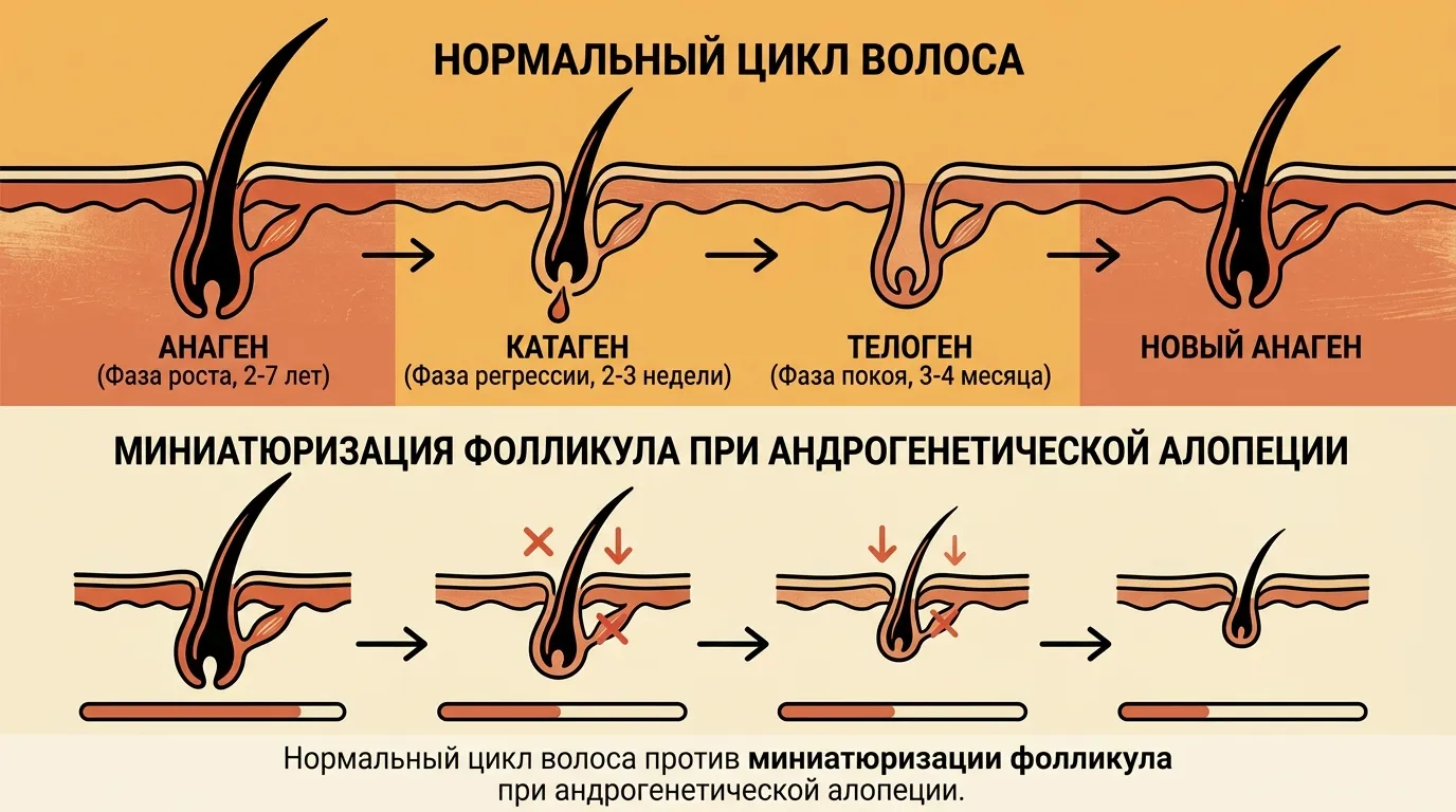 Миниатюризация фолликула при андрогенетической алопеции