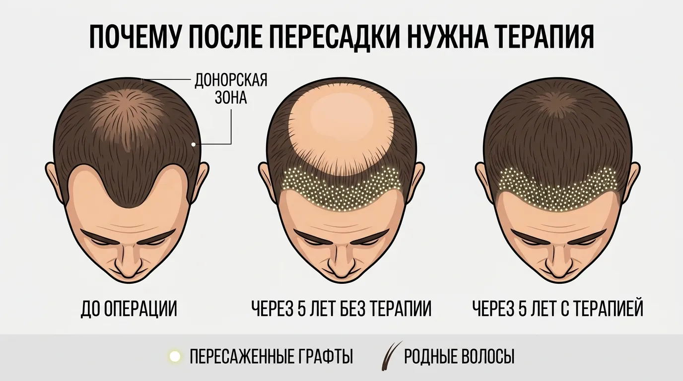 Почему пересадка волос требует медикаментозной поддержки после операции