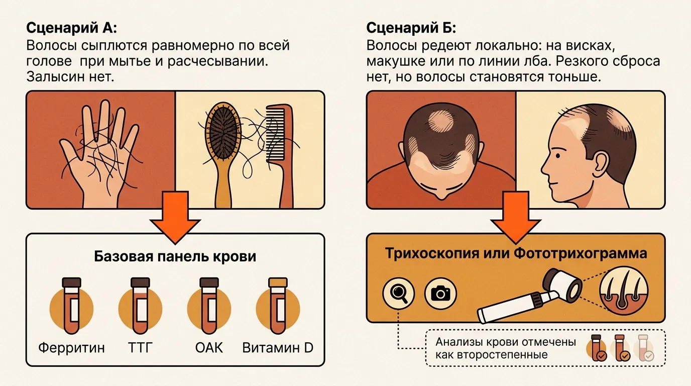 Как понять, с чего начинать диагностику, по характеру выпадения?